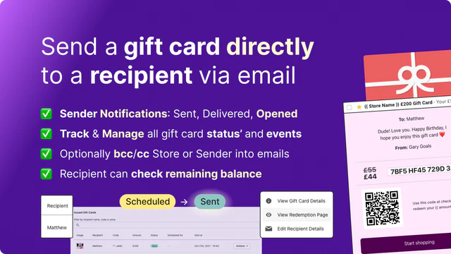 Envoyez des cartes-cadeaux directement à un destinataire par e-mail