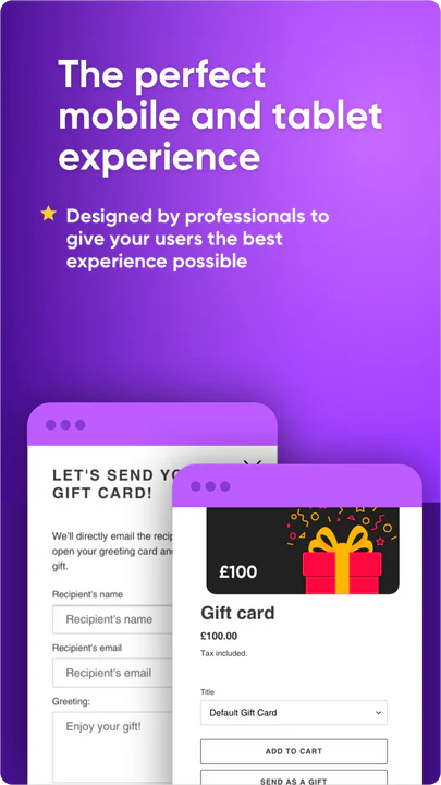 Produit de carte-cadeau avec un bouton d'envoi en cadeau sur mobile.