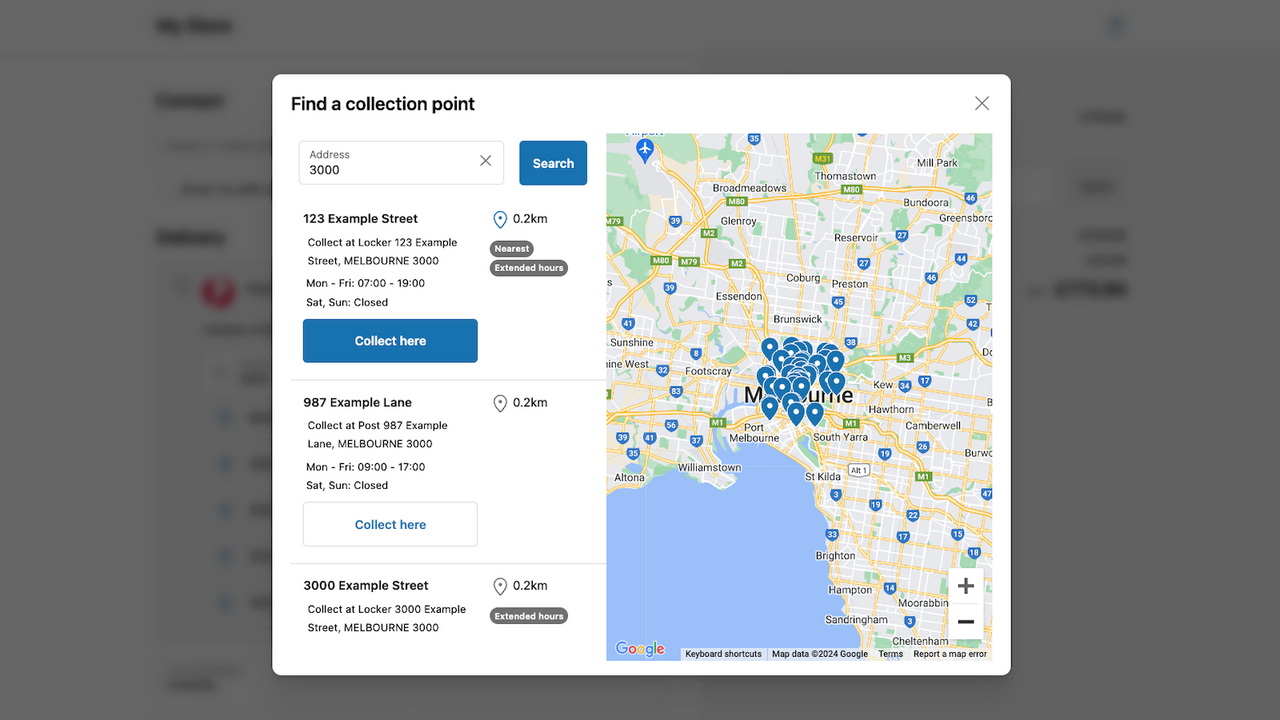 Customer can move around map to find ideal collection point