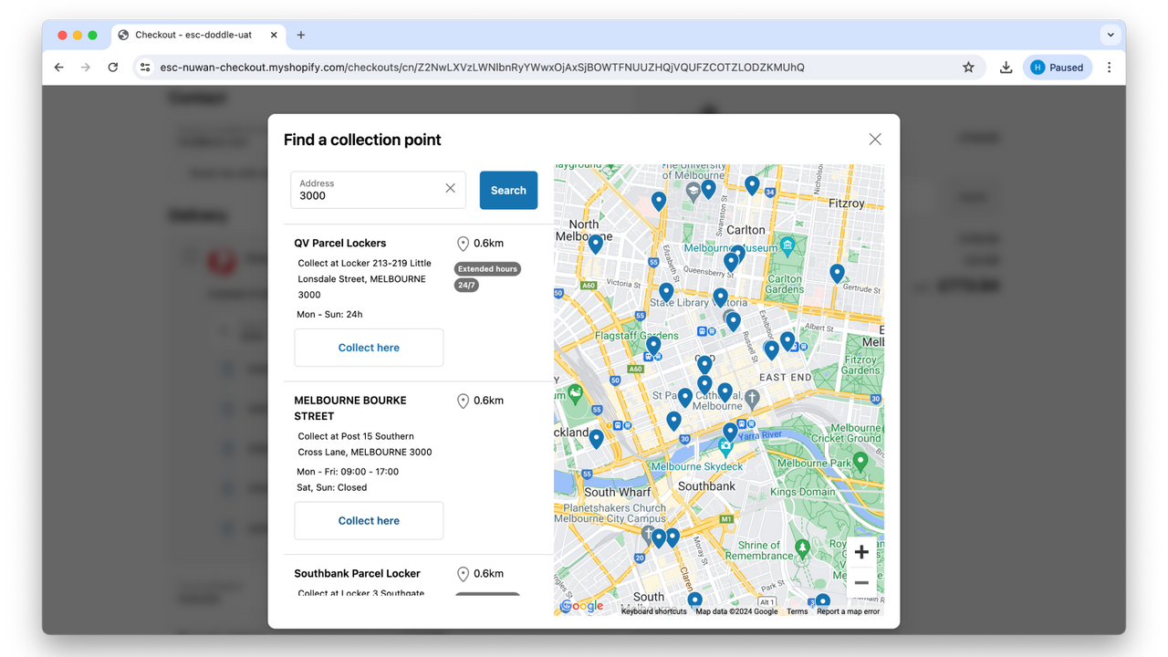 Customer can move around map to find ideal collection point