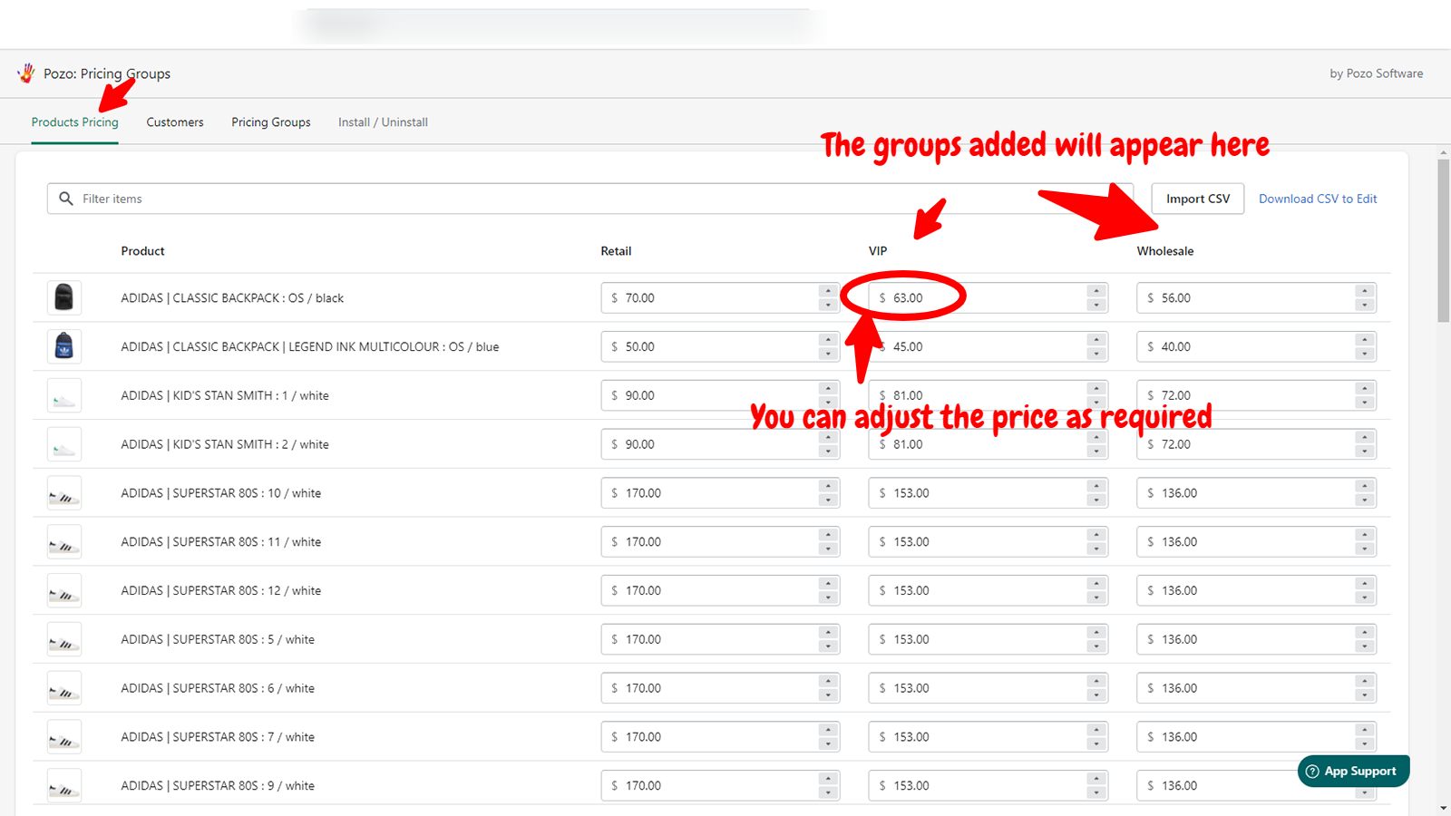 Pozo: Pricing Groups Screenshot