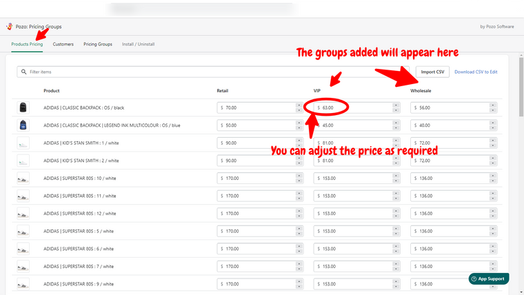 Pozo: Pricing Groups Screenshot