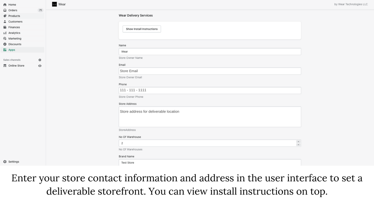 Wear Gebruikersinterface - Setup Pagina