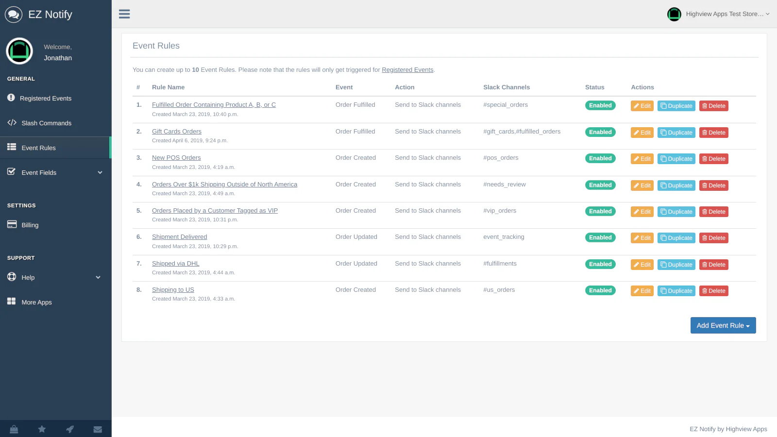 Custom event rules based on Shopify order data.