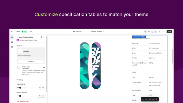 Personaliza las tablas de especificaciones para que coincidan con tu tema