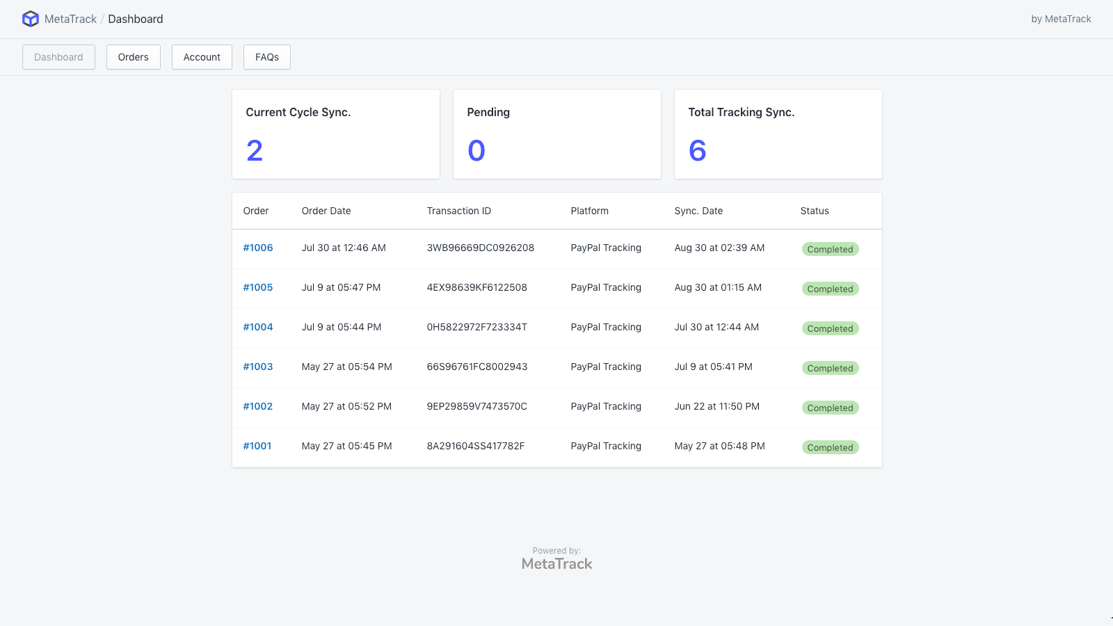 MetaTrack ‑ PayPal Track Sync Screenshot