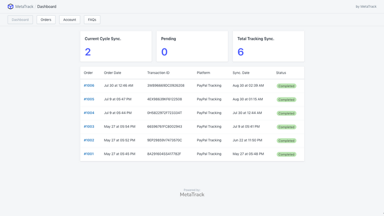 MetaTrack ‑ PayPal Track Sync Screenshot