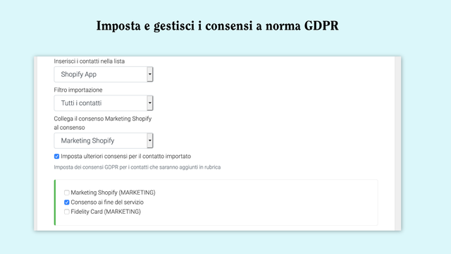 Imposta consensi GDPR