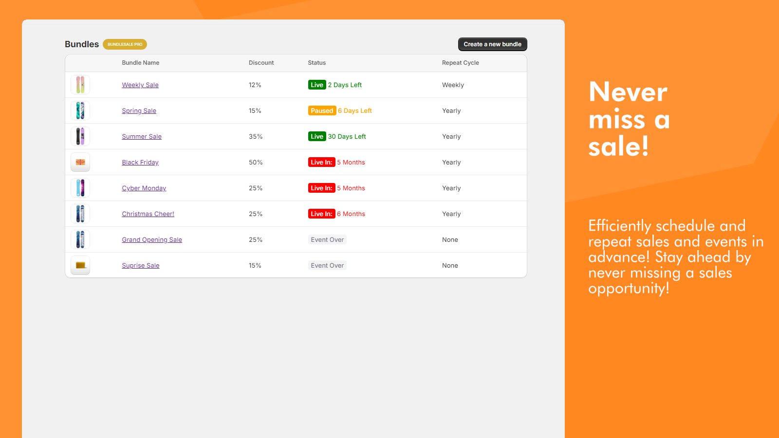 BundleSales ‑ Event Scheduler Screenshot