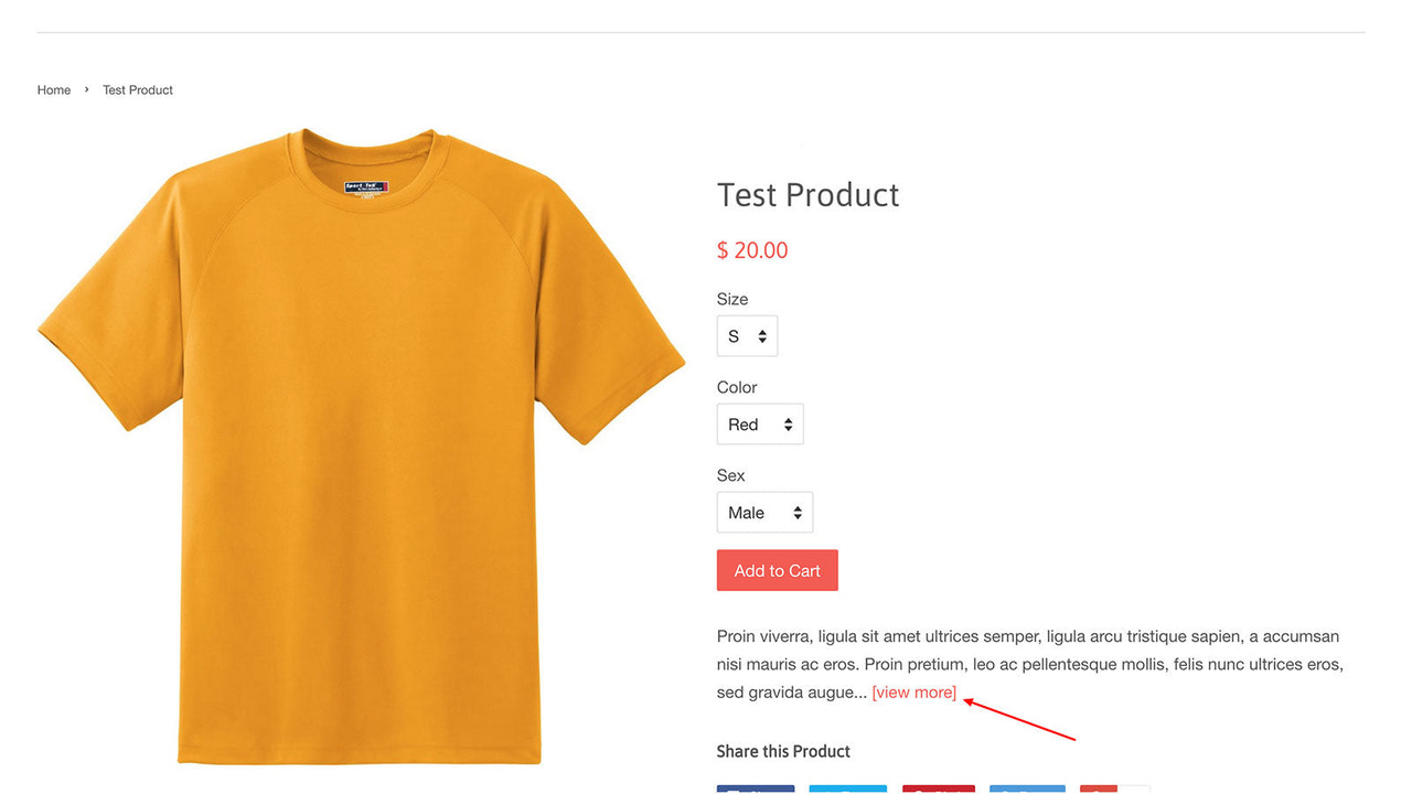 Hide and show long text on the product page