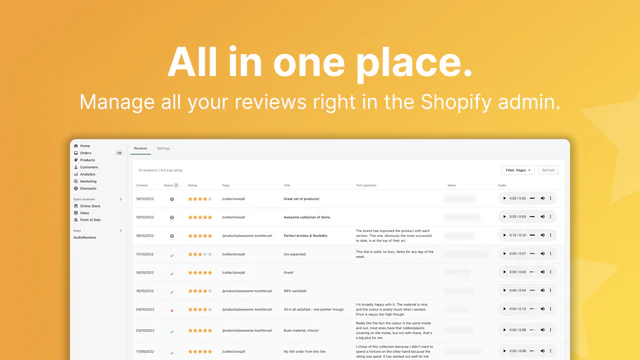 Overzicht van beoordelingen in de AudioReviews Shopify app