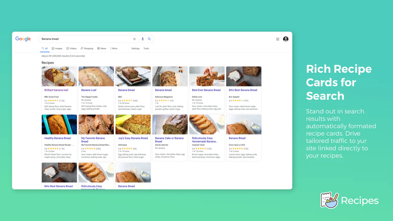 Les cartes de recettes riches apparaissent automatiquement dans les résultats de recherche