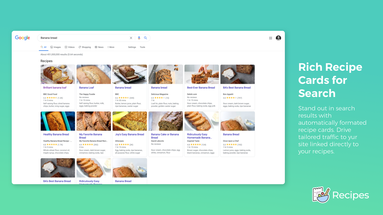 Rich recipe cards show on search results automatically