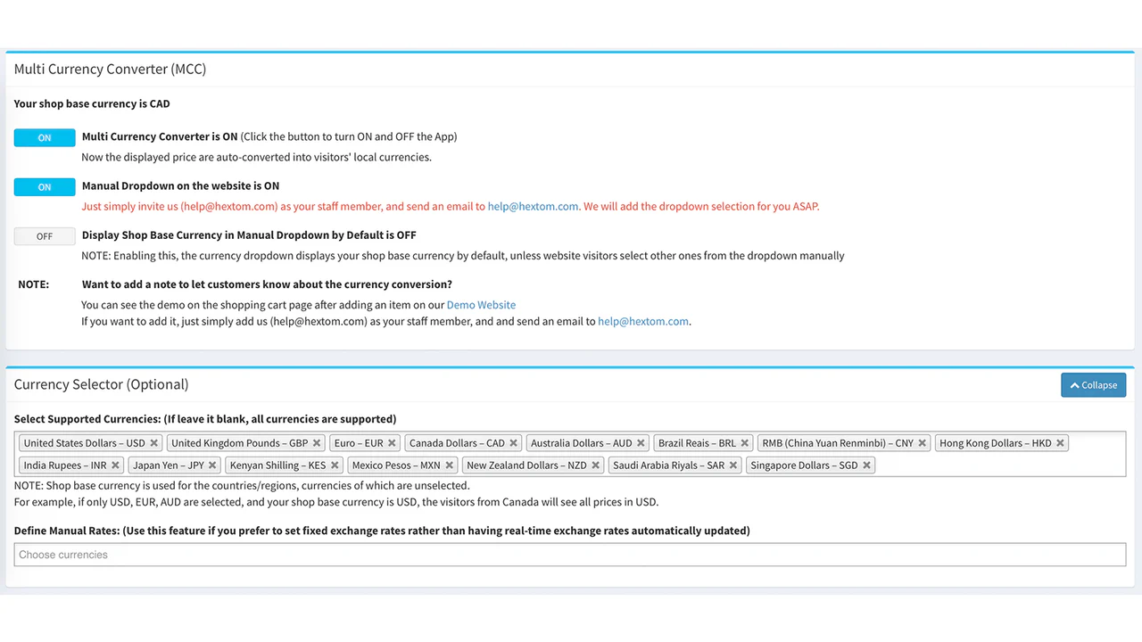 Application Shopify, Convertisseur Multi Devises par Hextom Inc, auto-conver