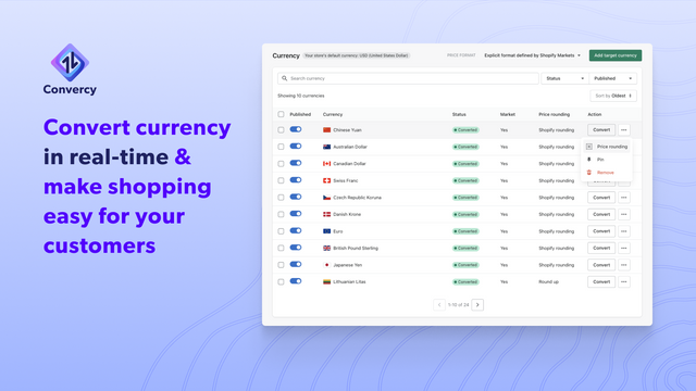Real-time currency converter, make shoping easy for customers