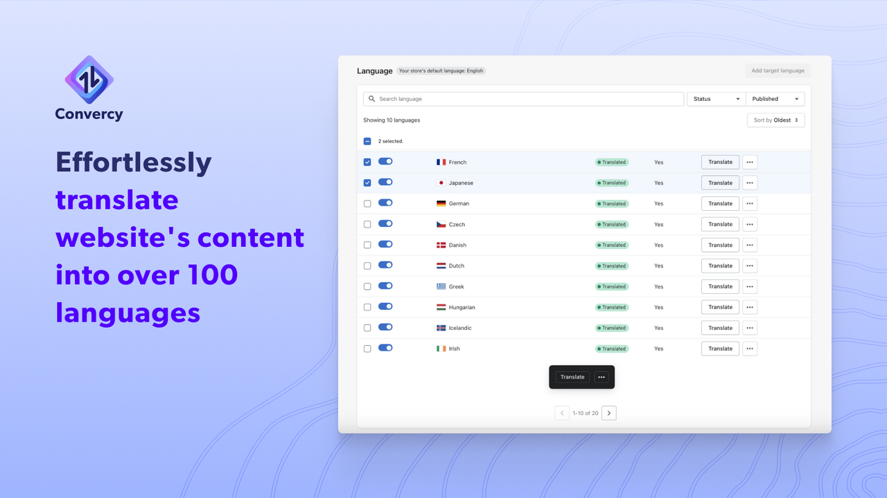 Instantly translate website's content into over 100 languages