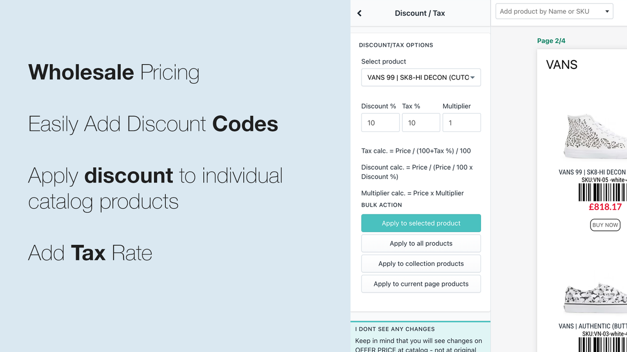 Wholesale Discount Pricing Options and Bulk Actions