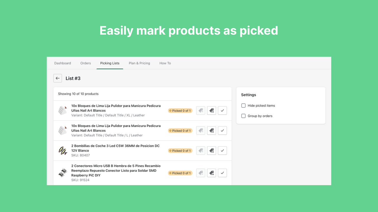 Easily mark products as picked