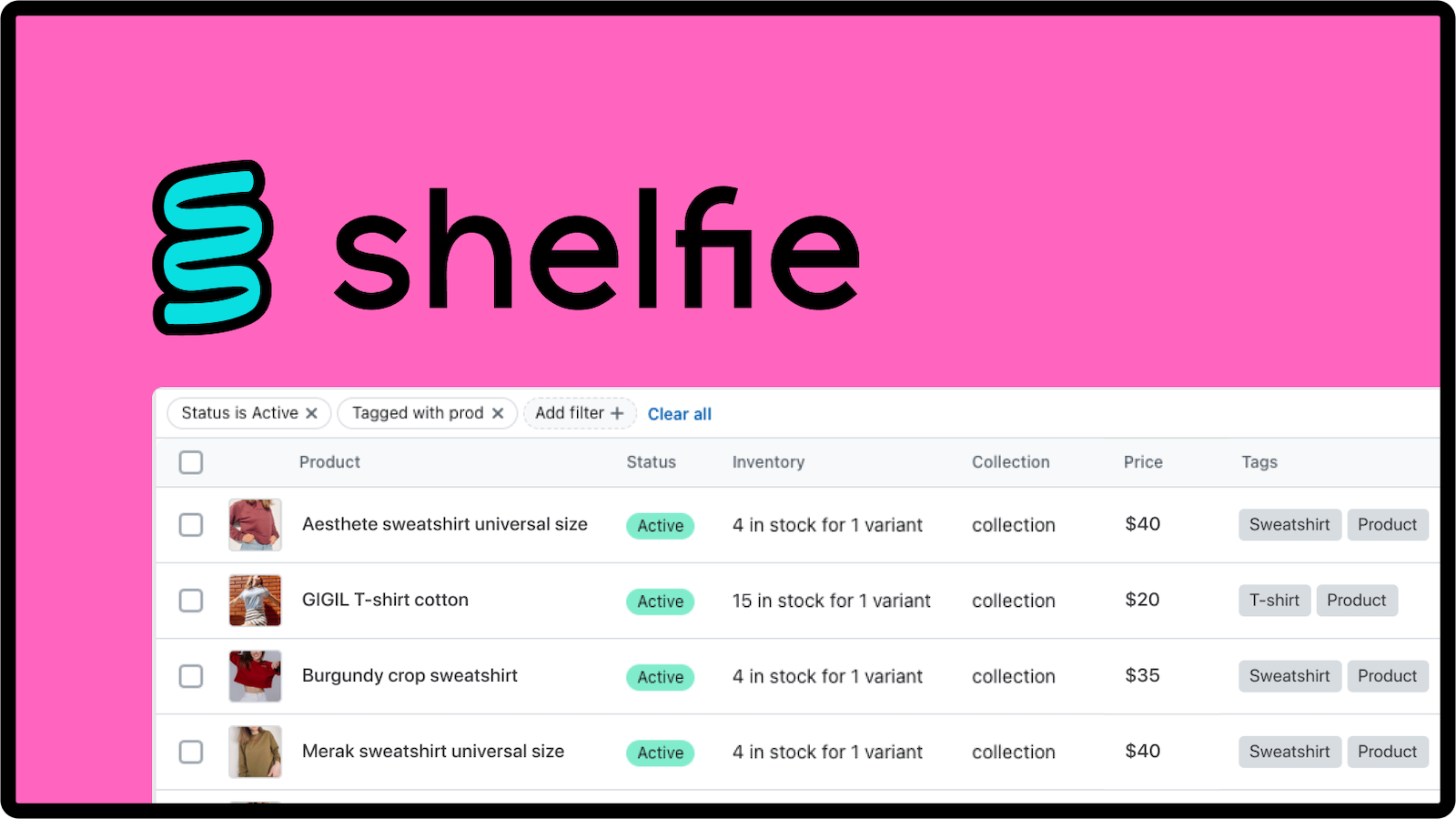 Shelfie — Gestionnaire de collections Shopify