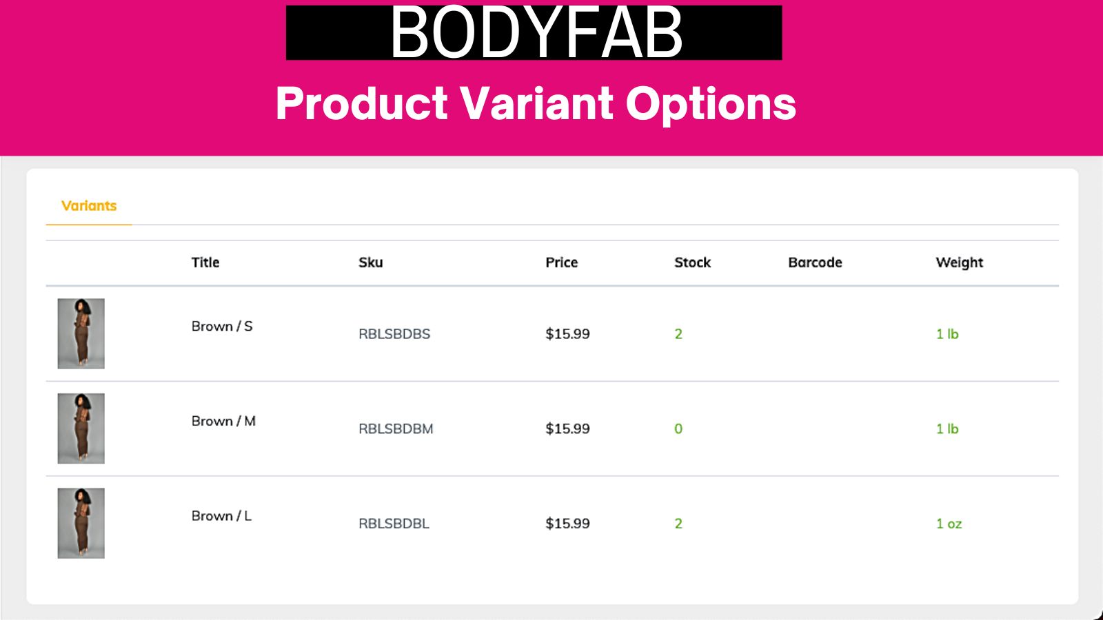 Dropshipping Variant Options