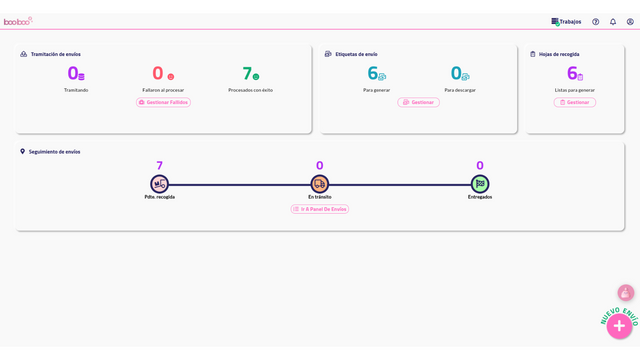 Dashboard de visualización de envíos en la plataforma de BooBoo