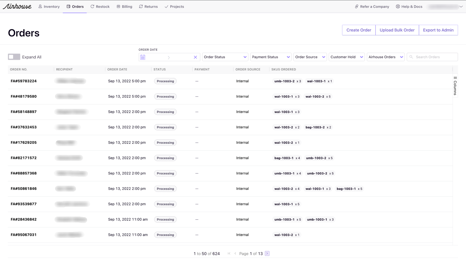 airhouse app order and shipment management