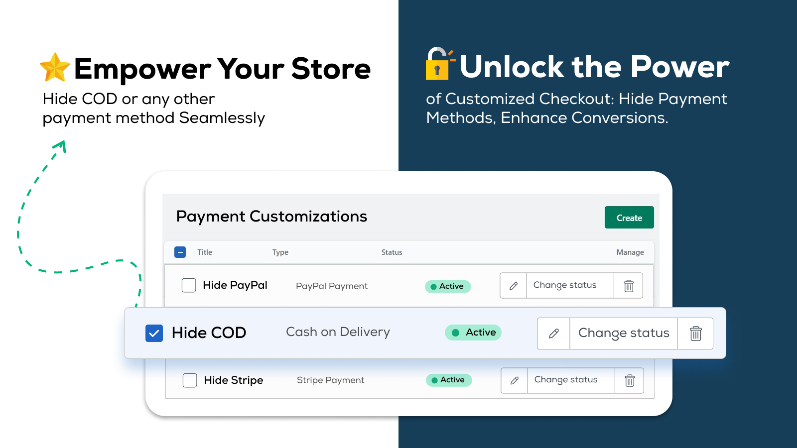 adicionar regra para ocultar método de pagamento no checkout