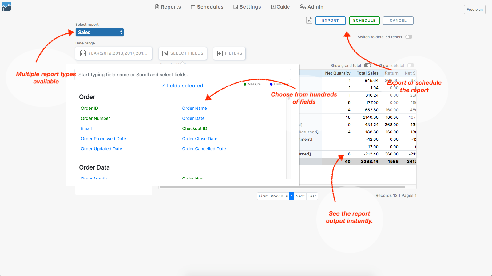 Instant access to more than 1000 fields from your store