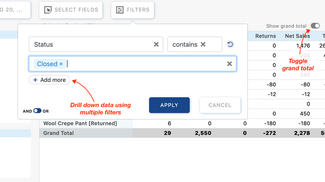 Single and multiple filters to narrow data search