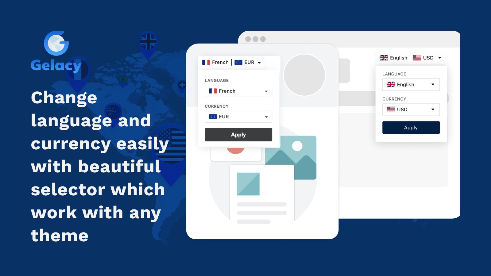 Change language and currency easily with beautiful selector whic