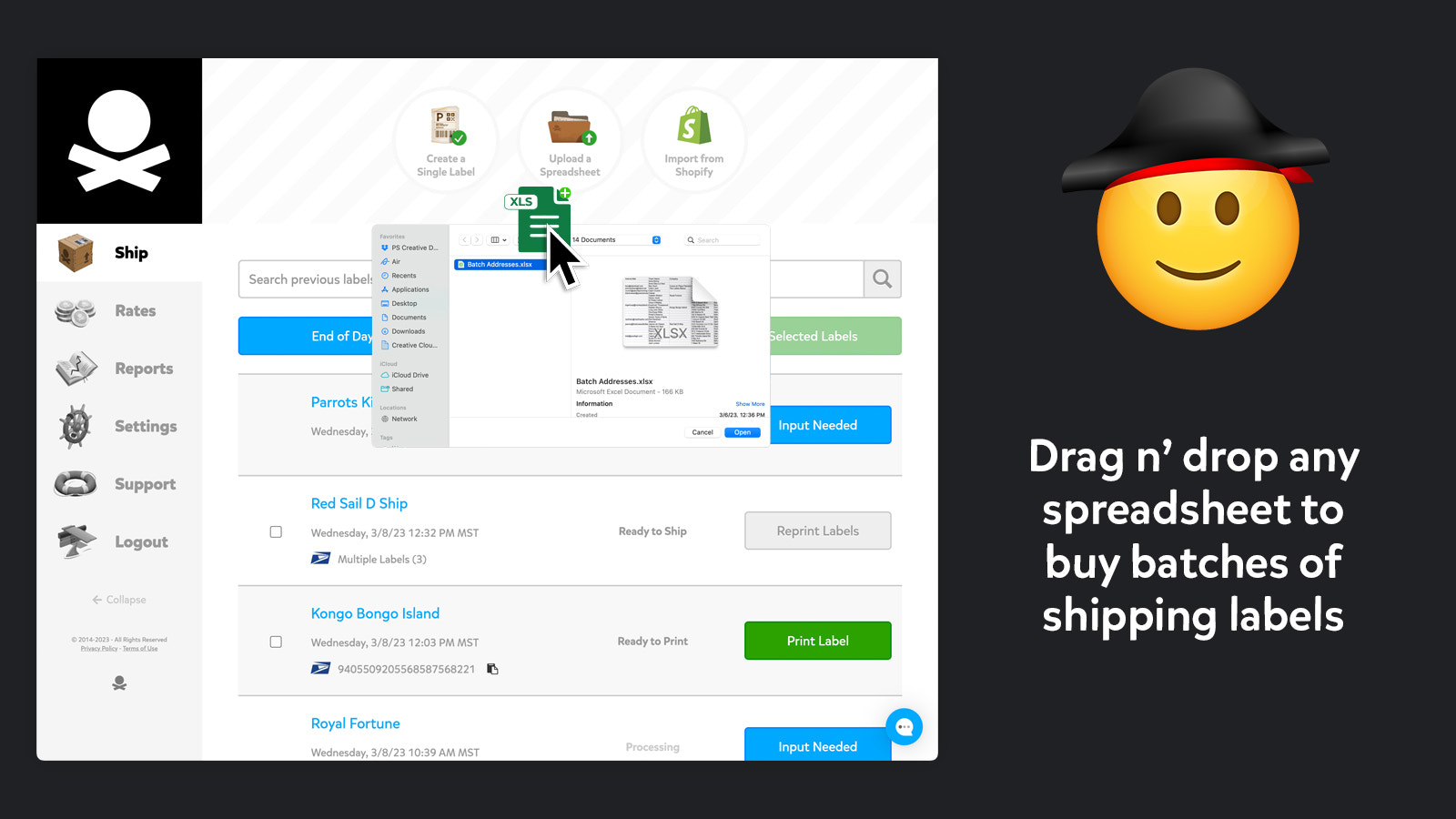 Buy batches of shipping labels from any spreadsheet