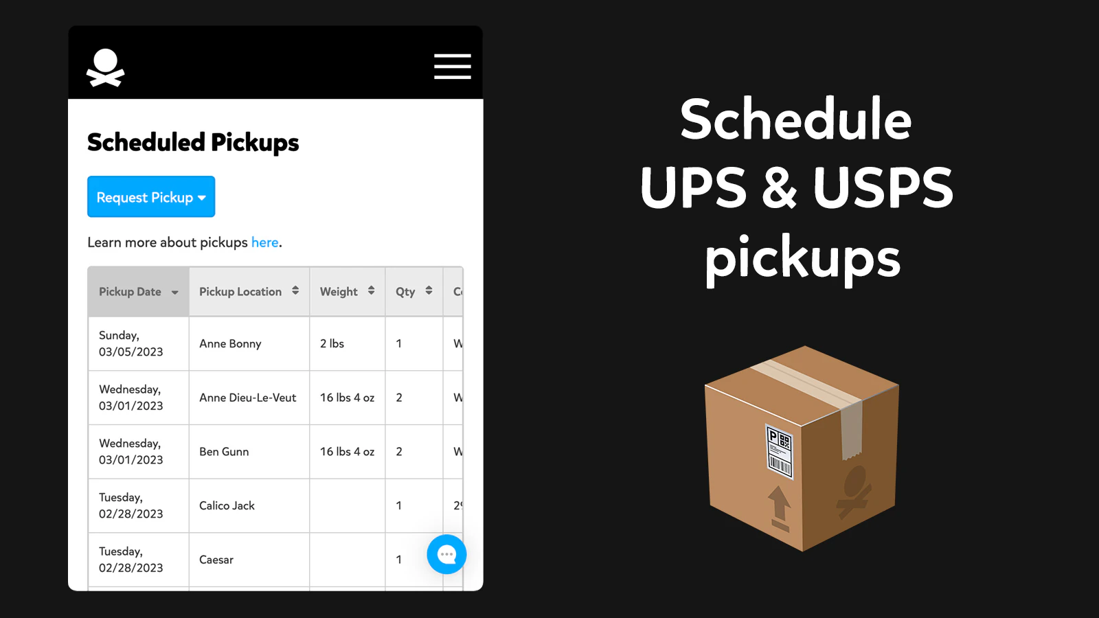 Agende coletas USPS e UPS