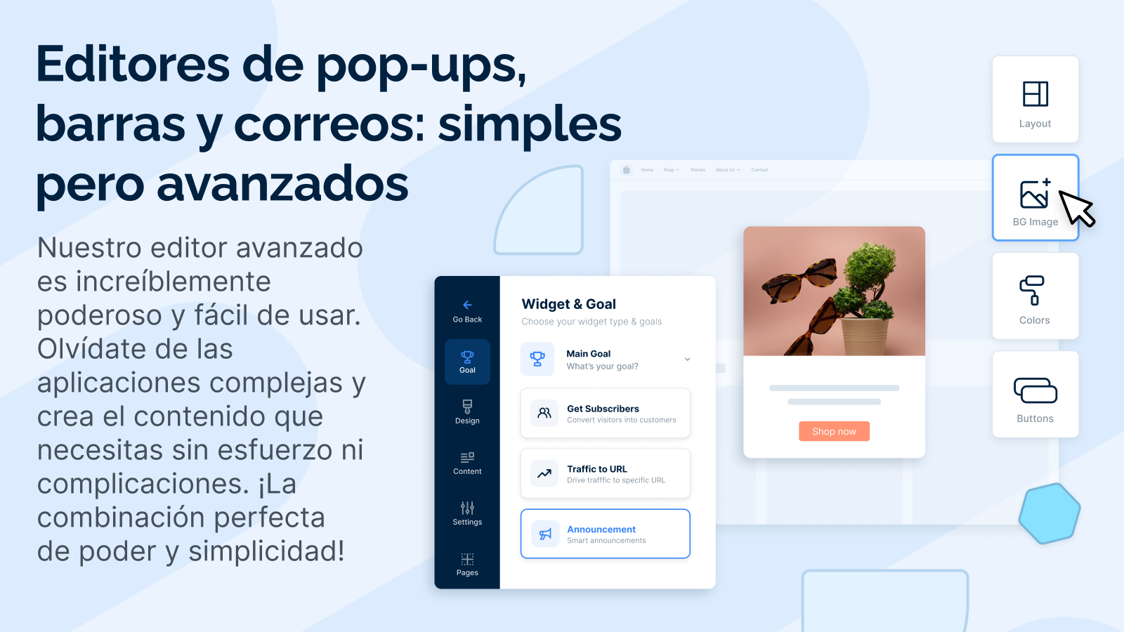 Editores de pop-ups, barras, y correos: simples per avanzados