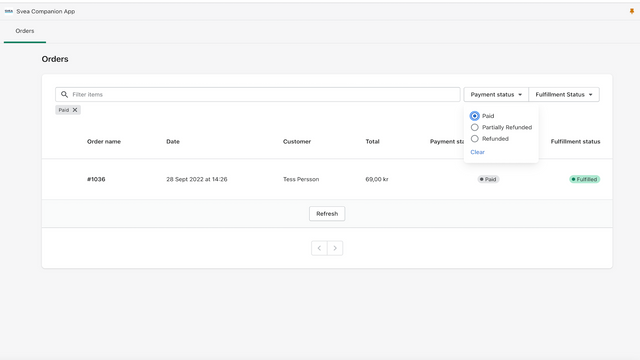 Filtering per payment status