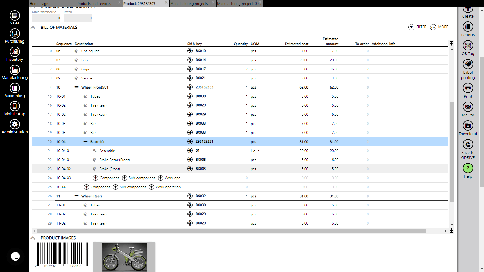 Bill of material componist