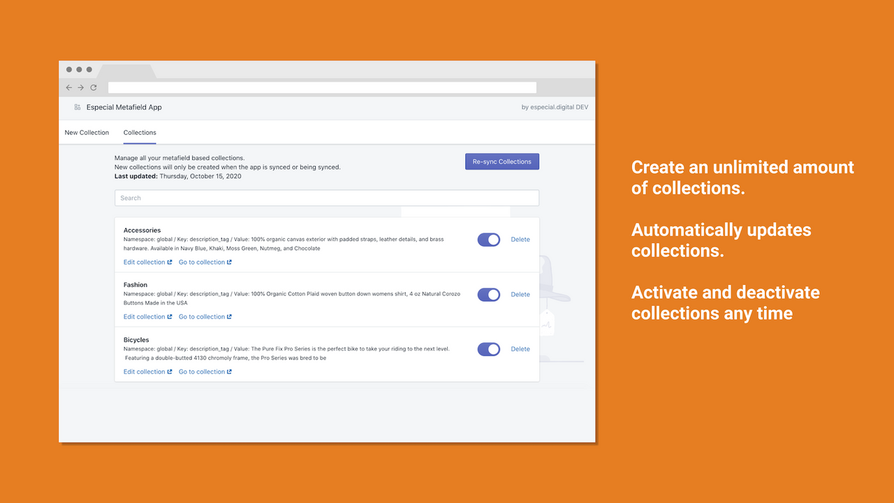 smart automated metafield collections app image and features