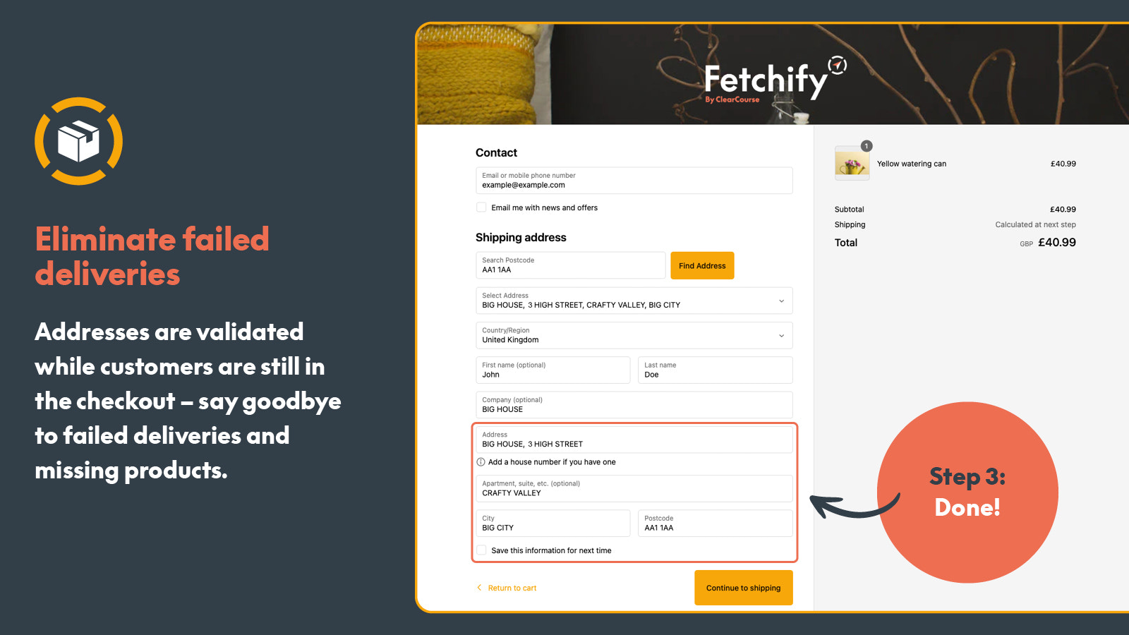 Capture correctly formatted addresses to reduce delivery failure