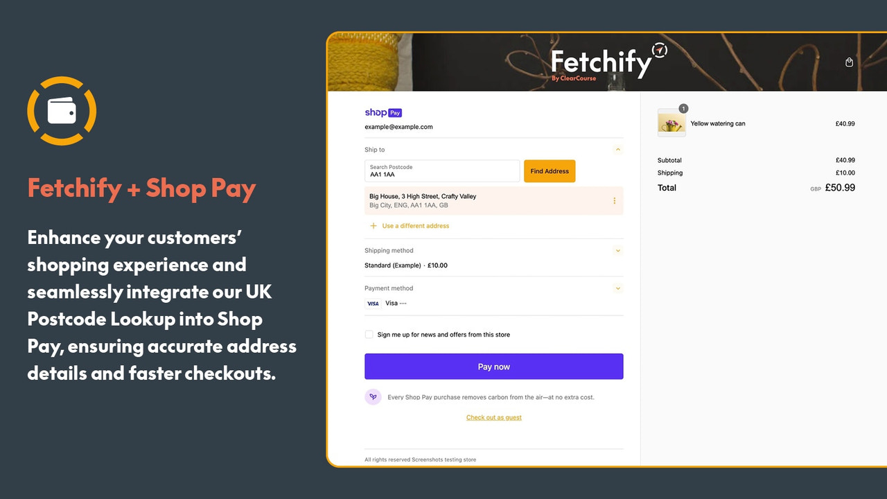 Shop Pay compatible for consistent address capture quality