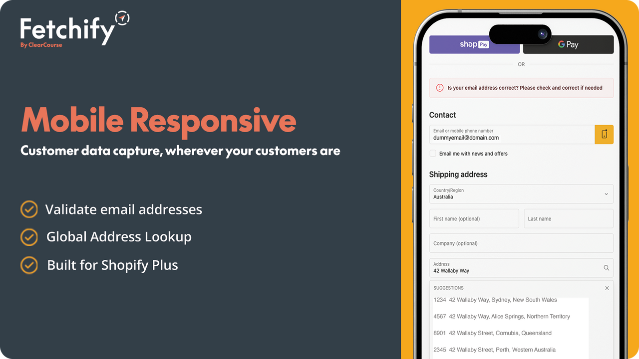 Address and email validation UX for mobile shoppers