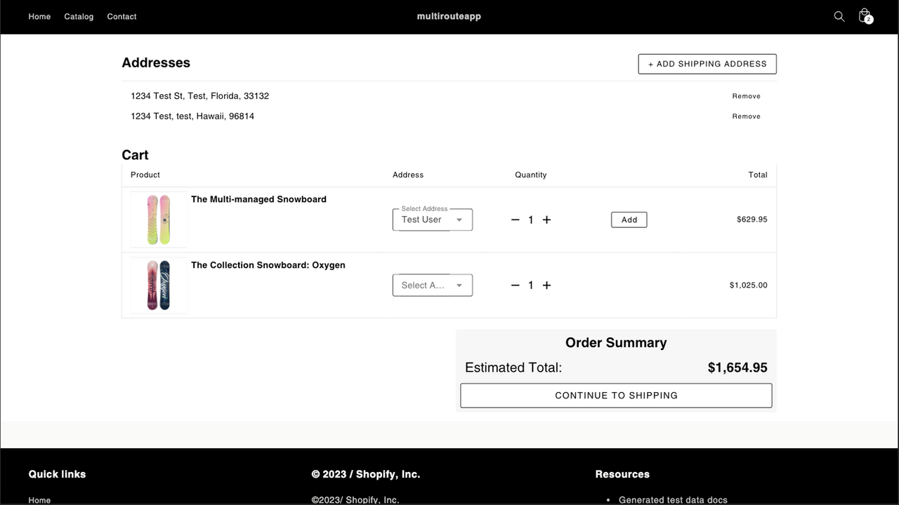 Cart and Address Assignment Screen