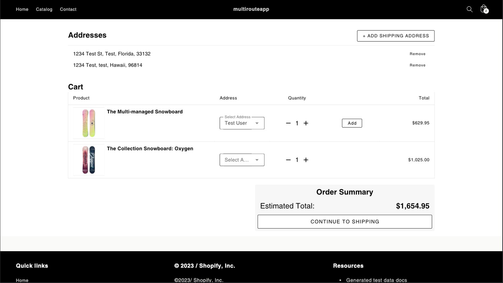 Cart and Address Assignment Screen