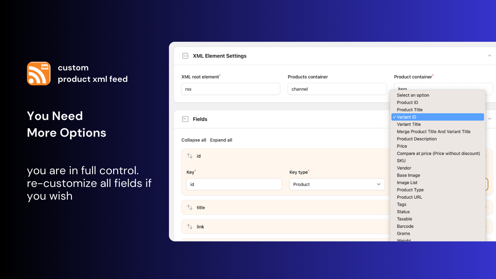 configuraciones de elemento xml