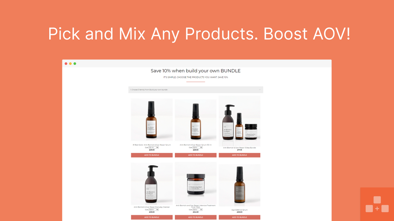 Pick and Mix products on a single page. Make combo. Boost AOV