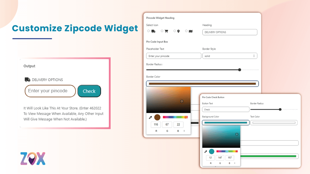 Personnaliser le widget de code postal