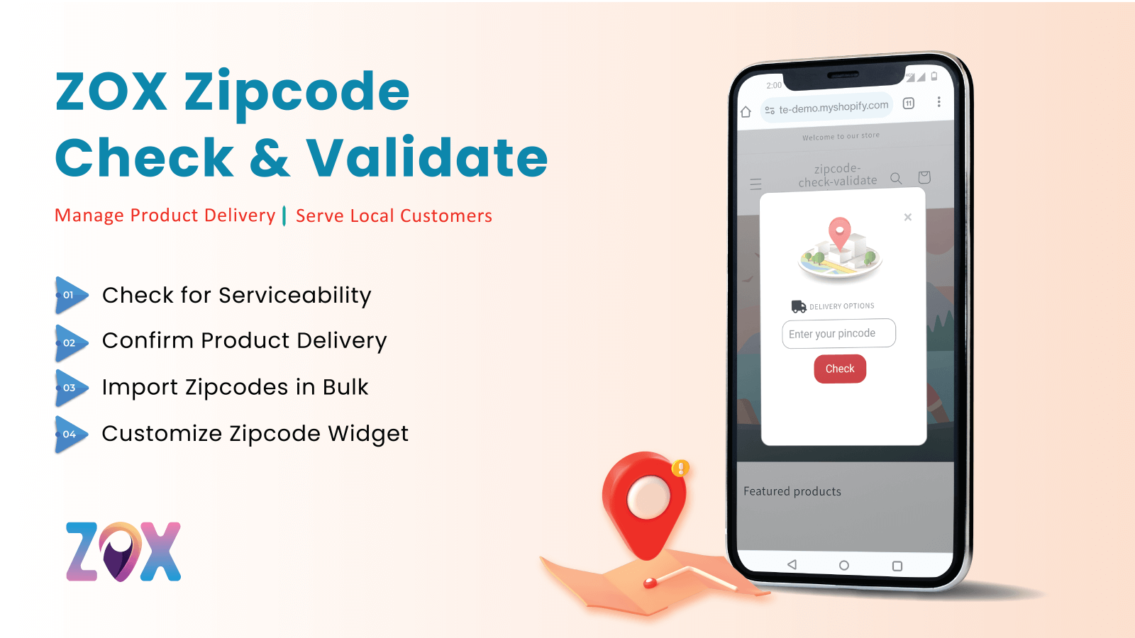Aplicativo Shopify ZOX Zipcode Check & Validate