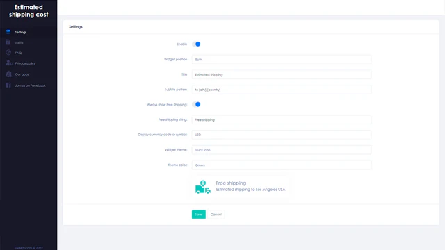 Configuraciones de costo de envío