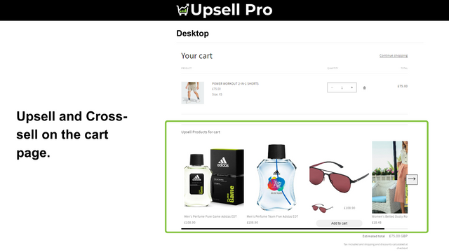 Aplicativo de Upsell do Shopify Cross-Sell na página do carrinho