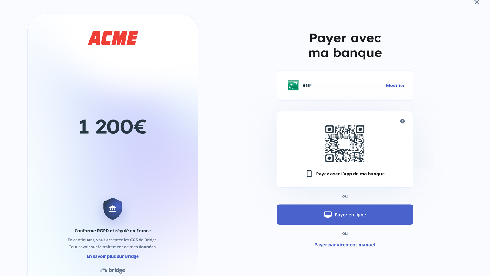 Paiement par QR Code ou sur le site de la banque