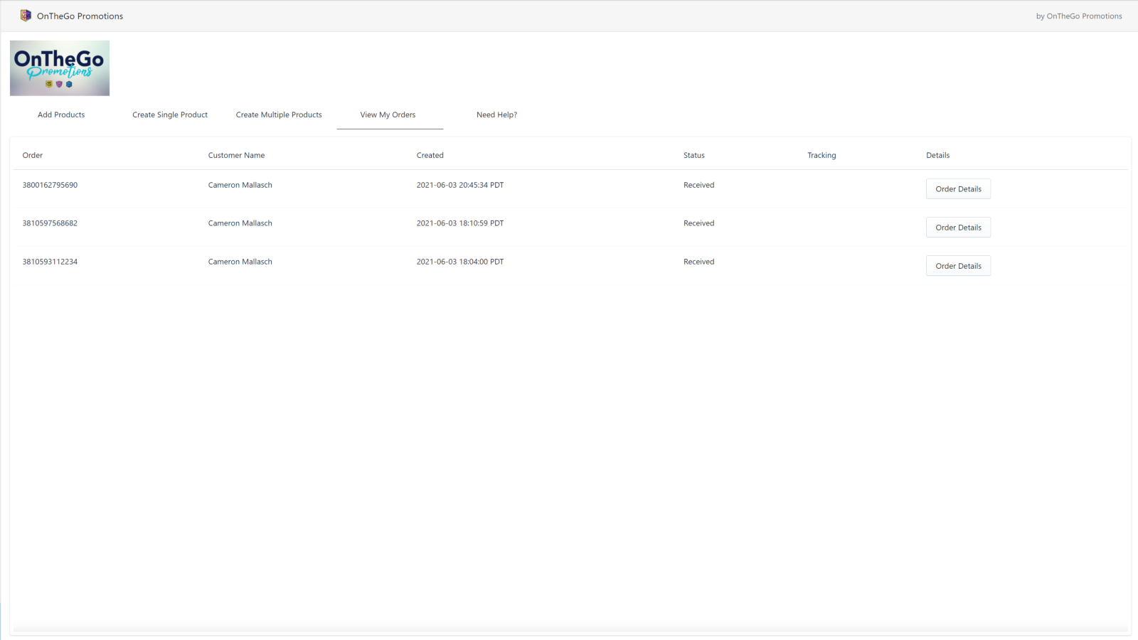 View created orders and details