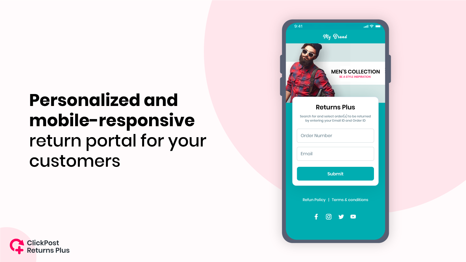 Portal de devolução personalizado e responsivo para dispositivos móveis